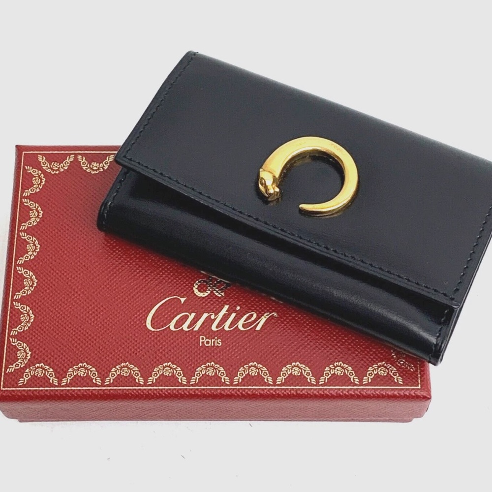 Authentic Cartier Pantail leather Wallet Clip Fold Key Card Ring GP holder